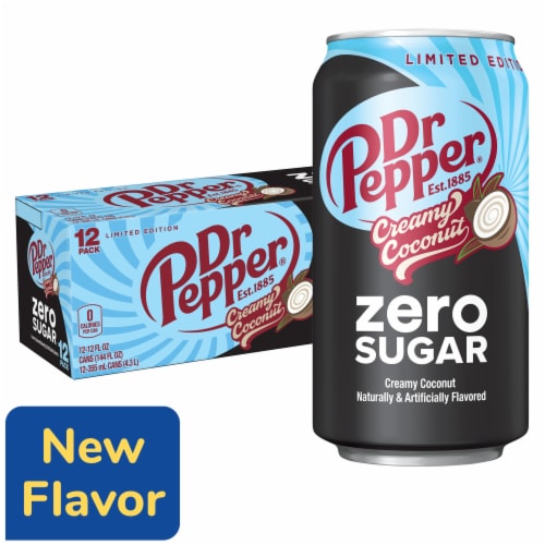 Dr Pepper Creamy Coconut Zero Sugar Soda - Tropical Cream Pour, 12 fl oz Cans, 12-Pack