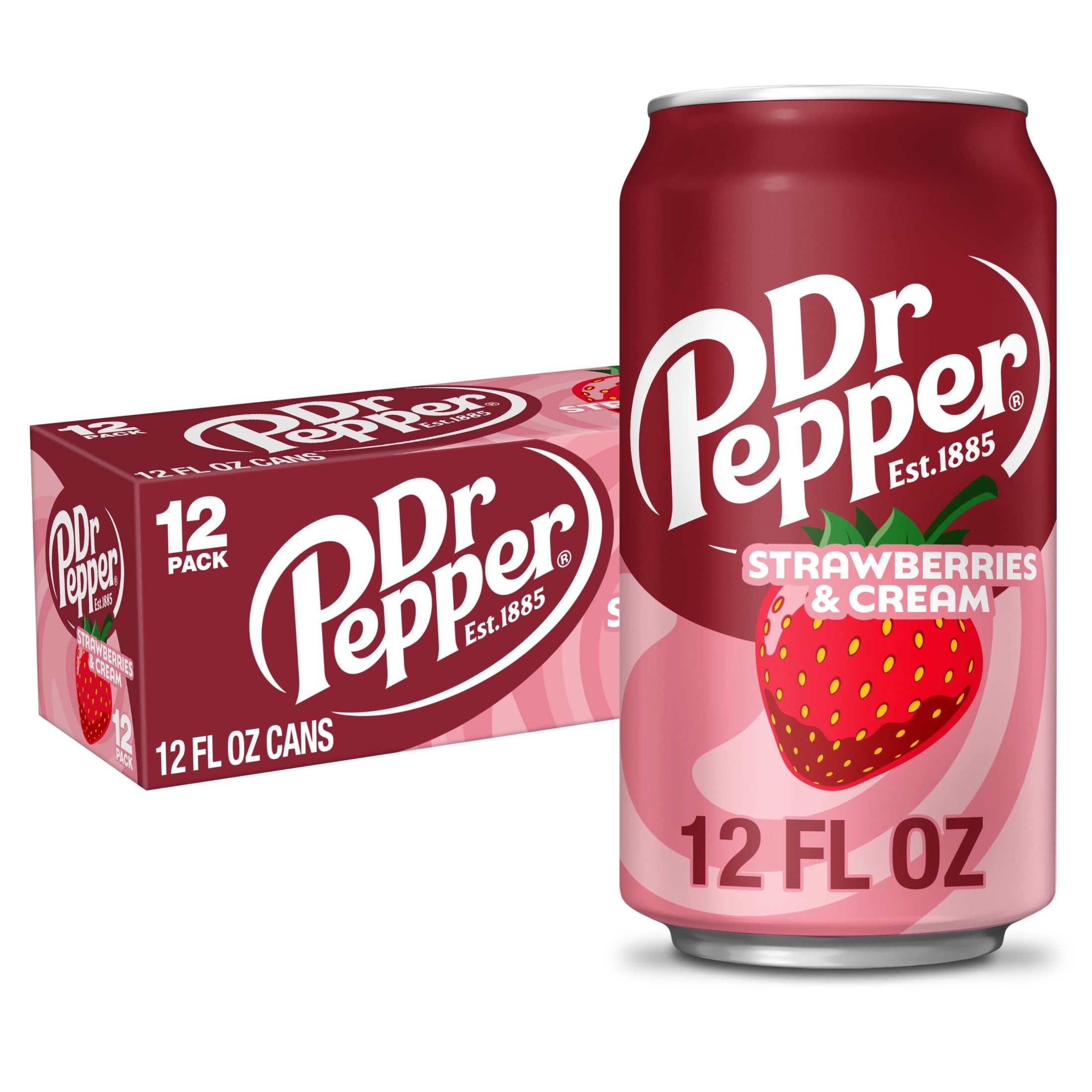 Dr Pepper Strawberries & Cream Soda - Berry Cream Sip, 12 fl oz Cans, 12-Pack