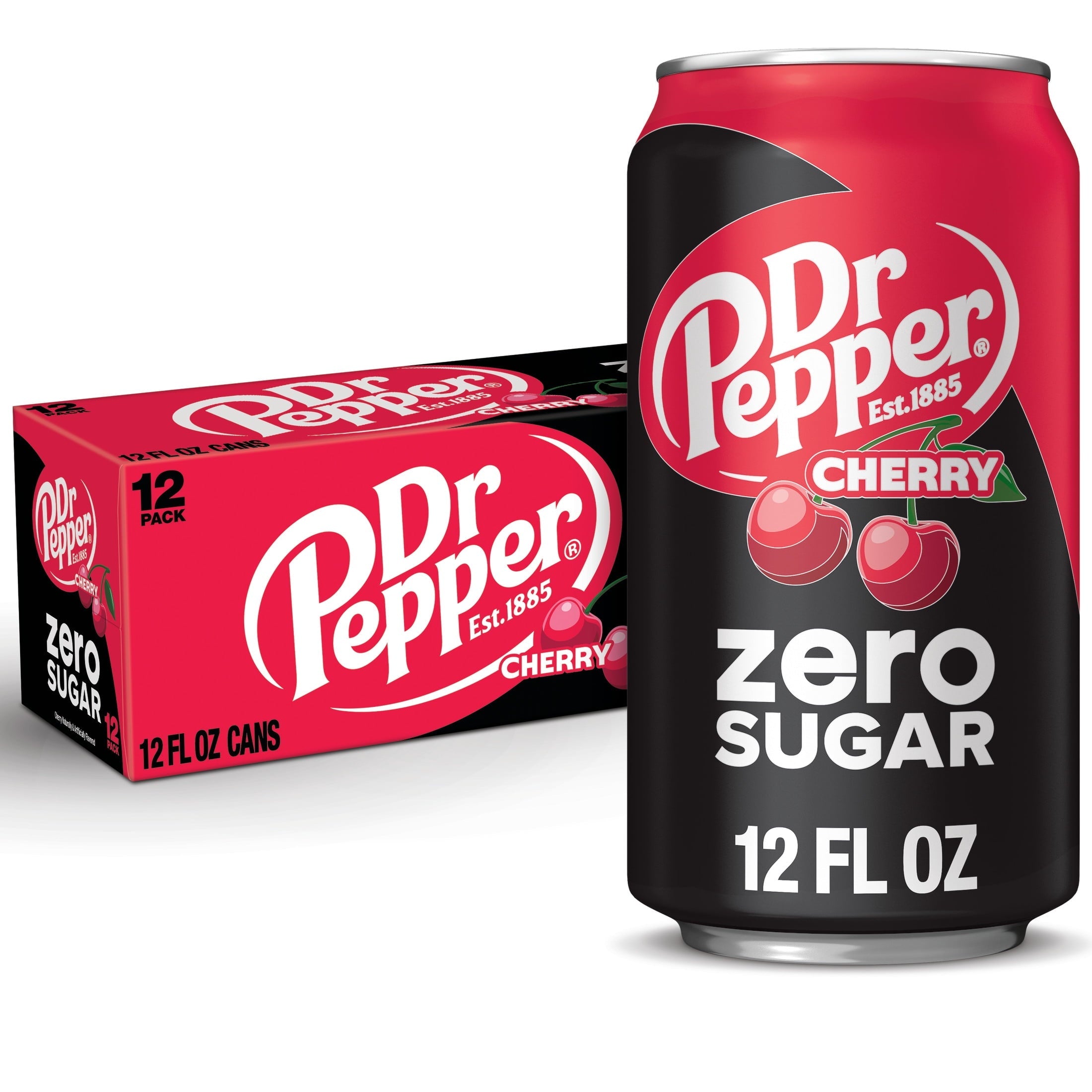Dr Pepper Cherry Zero Sugar Soda - Clean Sip, 12 fl oz Cans, 12-Pack